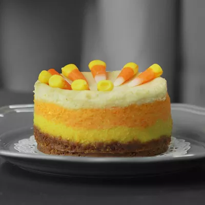 Candy Corn Pumpkin Cheesecake
