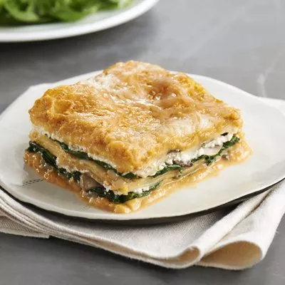 Lasaña de calabaza con champiñones y espinacas