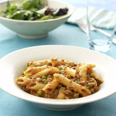 Estofado de carne de res y penne
