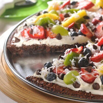 Pizza de frutas y brownie