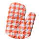 A red and white gingham oven mitt.