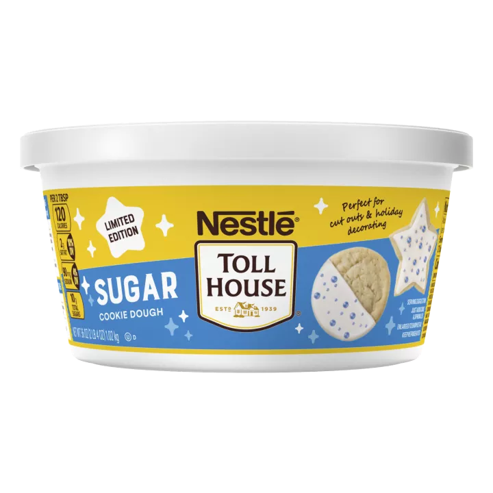 Vista frontal centrada de tubo de masa de galletas de azúcar NESTLÉ TOLL HOUSE de 36 oz, PESO NETO 36 oz (2 lb 4 oz) 1.02 kg.