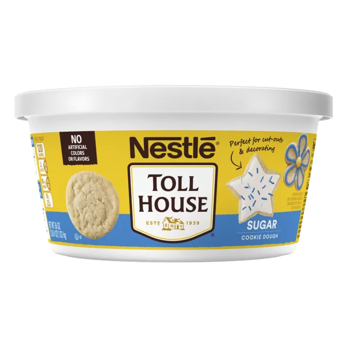 Vista frontal centrada de tubo de masa de galletas de azúcar NESTLÉ TOLL HOUSE de 36 oz, PESO NETO 36 oz (2 lb 4 oz) 1.02 kg.