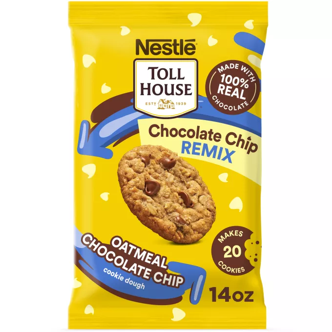 Vista frontal central de Oatmeal Chocolate Chip Cookie Dough de NESTLÉ TOLL HOUSE 14oz PESO NETO 14OZ (396g).