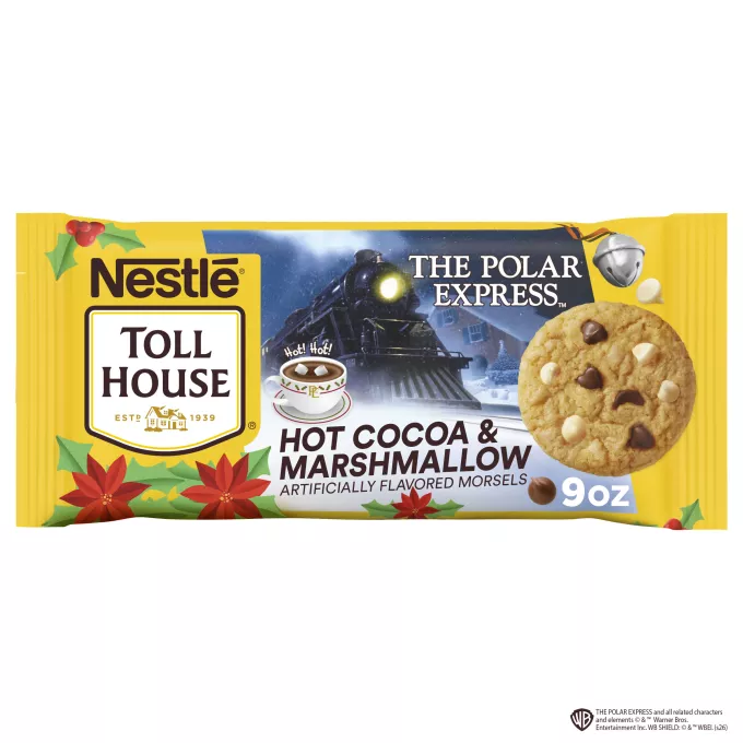 Vista frontal centrada de Hot Cocoa and Marshmallow Display Ready Case 9 Ounce Bag de TOLL HOUSE. PESO NETO 9 oz (255 g).