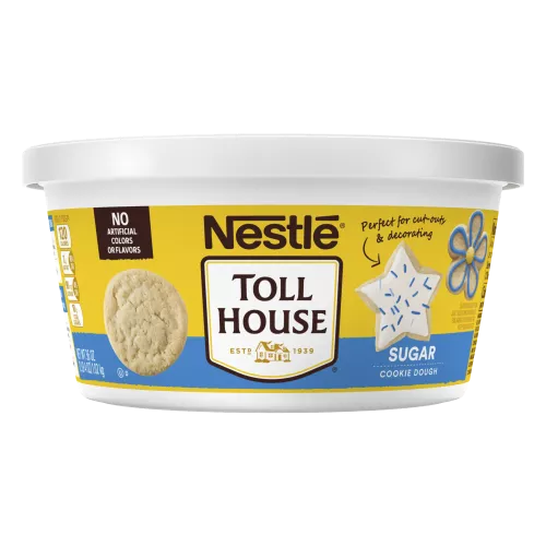 Front Center view of NESTLÉ TOLL HOUSE Sugar Cookie Dough 36oz Tub NET WT 36 oz (2 lb 4 oz) 1.02 kg product.
