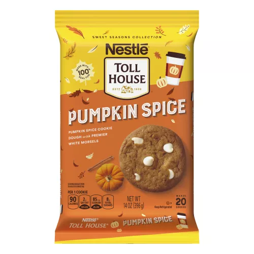 Front Center view of Nestle Toll House Pumpkin Spice Refrigerated Cookie Dough NET WT 14 OZ (396 g) product.