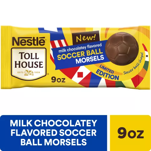 Vista frontal centrada de bolsa de NESTLÉ® TOLL HOUSE® Milk Chocolatey Flavored Football Morsels de 9 oz (255 g).
