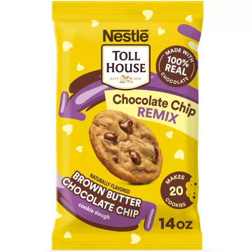 Front Center view of NESTLÉ TOLL HOUSE Naturally Flavored Brown Butter Chocolate Chip Cookie Dough 14oz Pack NET WT 14 OZ (396g) product.