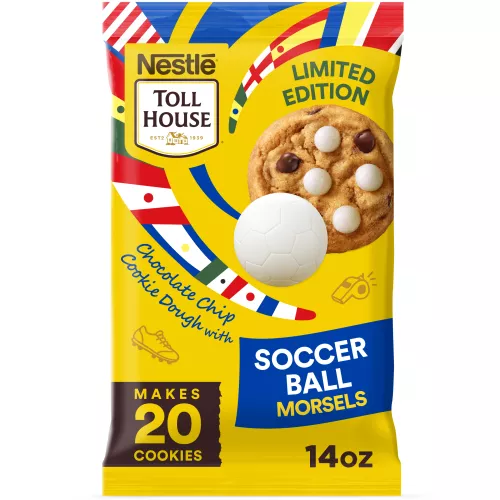 Front Center view of TOLL HOUSE Refrigerated Cookie Dough Soccer Morsel Chocolate Chip Bar 14oz NET WT 14 OZ (396g) product.
