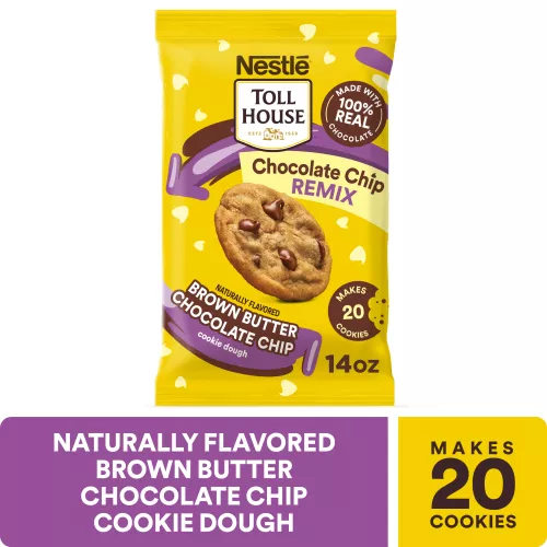 Front Center view of NESTLÉ TOLL HOUSE Naturally Flavored Brown Butter Chocolate Chip Cookie Dough 14oz Pack NET WT 14 OZ (396g) product.