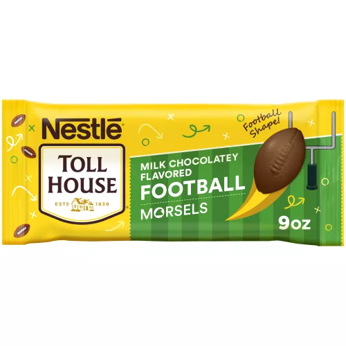 Front Center view of NESTLE TOLL HOUSE Football Morsels Display Ready Case 9oz Bag NET WT 9 OZ (255g) product.
