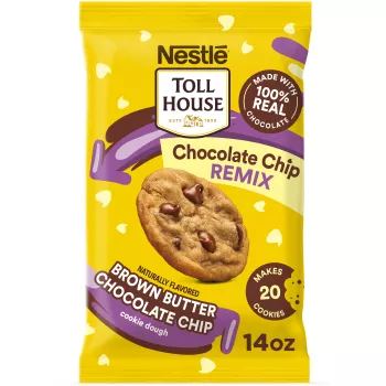 Vista frontal central de Naturally Flavored Brown Butter Chocolate Chip Cookie Dough de NESTLÉ TOLL HOUSE 14oz PESO NETO 14oz (396g).