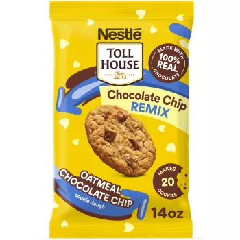 Vista frontal central de Oatmeal Chocolate Chip Cookie Dough de NESTLÉ TOLL HOUSE 14oz PESO NETO 14OZ (396g).
