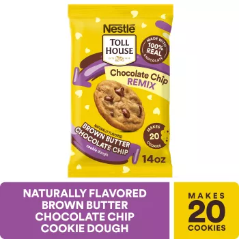 Vista frontal central de Naturally Flavored Brown Butter Chocolate Chip Cookie Dough de NESTLÉ TOLL HOUSE 14oz PESO NETO 14oz (396g).
