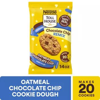 Vista frontal central de Oatmeal Chocolate Chip Cookie Dough de NESTLÉ TOLL HOUSE 14oz PESO NETO 14OZ (396g).