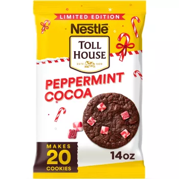 Front Center view of NESTLE TOLL HOUSE Cookie Dough Peppermint Cocoa NET WT 14 OZ (396 g) product.
