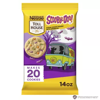 Front Center view of NESTLÉ ® TOLL HOUSE ® SCOOBY-DOO! TM Sugar Cookie Dough with Sprinkles 14oz. Pack NET WT 14 oz (396 g) product.