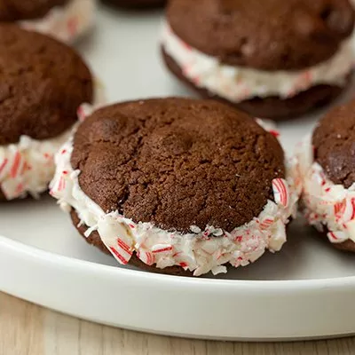 Chocolate Chip Candy Cane Cookie Sandwiches