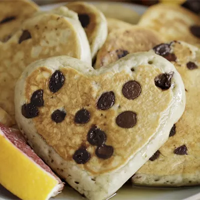 Blood Orange Chocolate Chip Heart-Shaped Pancakes