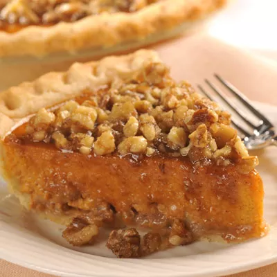 Candied Walnut-Topped Pumpkin Pie