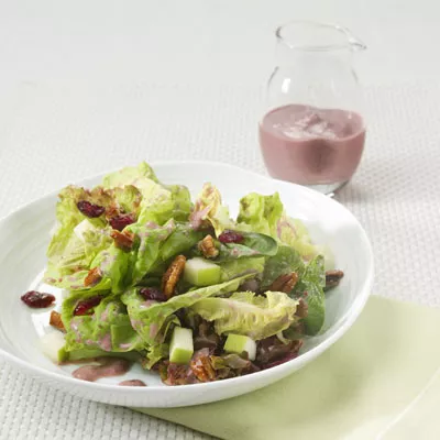 Cranberry-Dressed Mixed Greens with Apples & Glazed Pecans