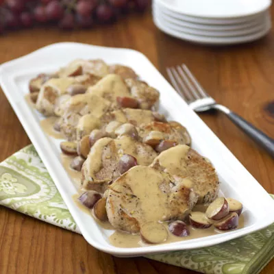 Pork Tenderloin with Red Grapes & Herb Cream Sauce