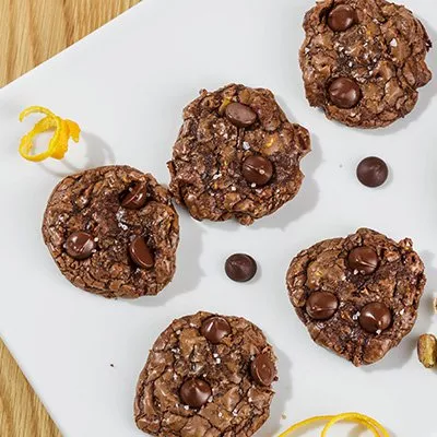 Dark Chocolate Truffle Cookies with Pistachios, Orange & Sea Salt