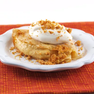 Cinnamon Crepes with Pumpkin Mousse and Graham Crust Crumble