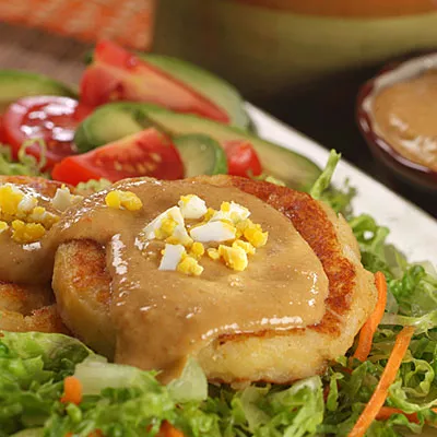 Potato & Cheese Patties with Peanut Sauce