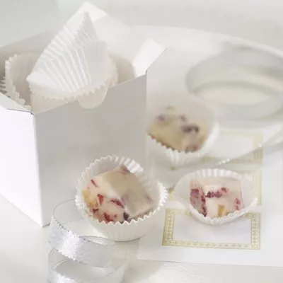 White Fudge with Crystallized Ginger & Cranberries