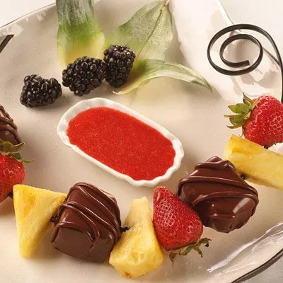 Tiny Chocolate Cakes and Fruit Kabobs