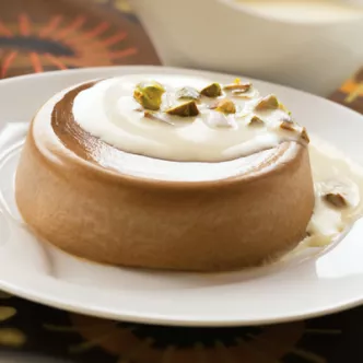 Milk Chocolate Panna Cotta with Pistachio Sauce