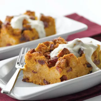 Pumpkin Bread Pudding with Brown Sugar-Yogurt Sauce