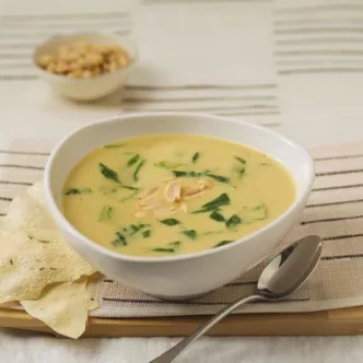 Creamy Curried Soup with Wilted Spinach