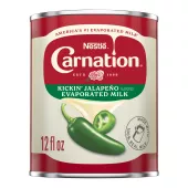 Front Center view of NESTLE CARNATION Evaporated Milk Jalapeno Flavor 12floz Can NET 12 fl oz (354 mL) product.
