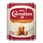 Front Center view of CARNATION Evaporated Milk Caramel 12floz can NET 12 fl oz (354 mL) product.