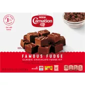 Front Center view of CARNATION Famous Fudge Kit Without Marshmellows 27.75 ounce Box NET WT 27 3/4 oz (1 lb 11 3/4 oz) 786 g product.
