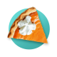 Overhead of a slice of pumpkin pie with a dollop of whipped cream on top, on a teal background.