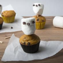 Chocolate Pumpkin Mini Muffins with Marshmallow Skulls